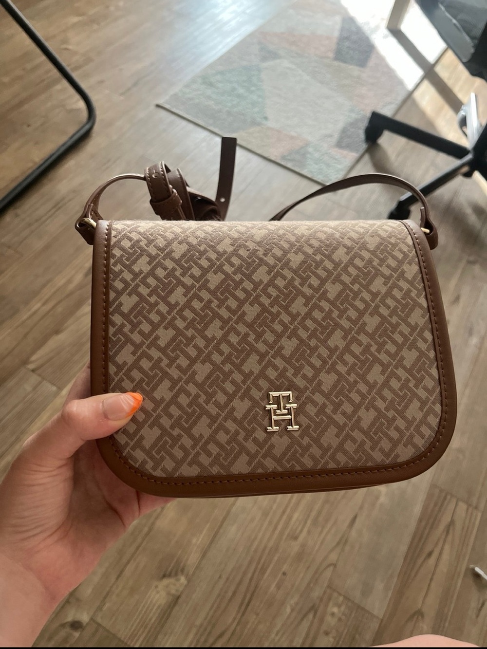 Tommy Hilfiger Brown Monogram Crossbody Bag